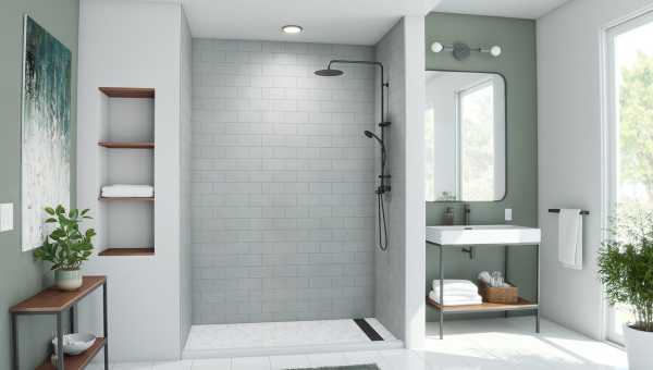 A fresh, updated bathroom featuring a walk-in shower and bright, welcoming feel. Rewritten text: This image shows a clean and modern bathroom. The space looks bright and inviting, with an easy-to-use walk-in shower. It gives ideas for how Mid State Baths can help refresh bathrooms in York or Carlisle.