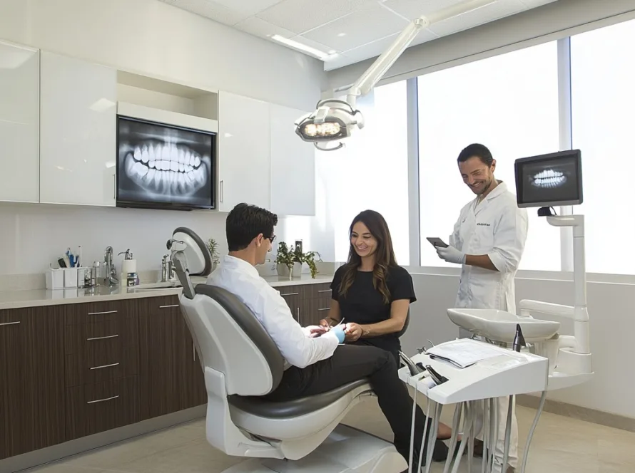 Dentist providing gentle dental cleaning in Los Angeles