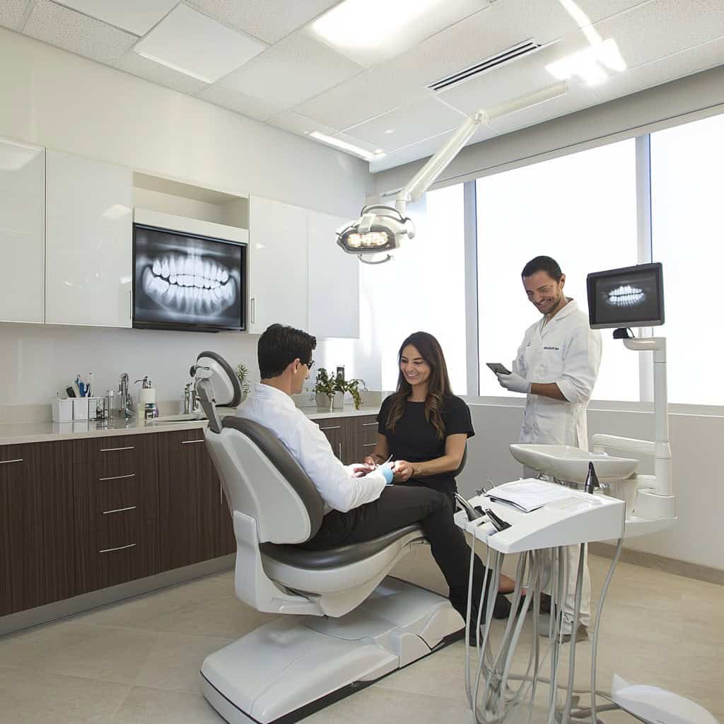 Dentist providing gentle dental cleaning in Los Angeles