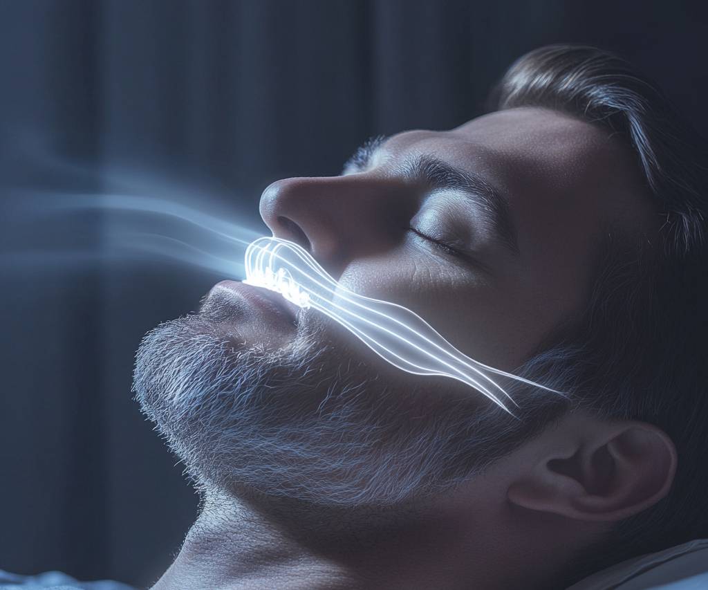 Patient sleeping comfortably with a custom dental oral appliance in Los Angeles
