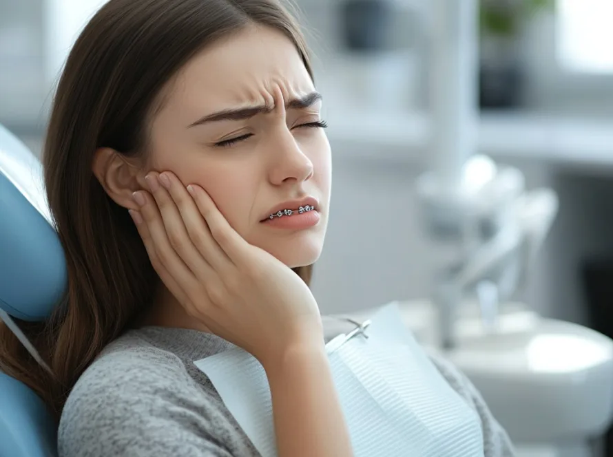 Patient with braces experiencing nerve pain or potential damage