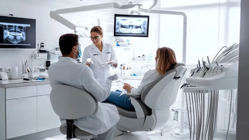modern dental office interior with smiling patients
