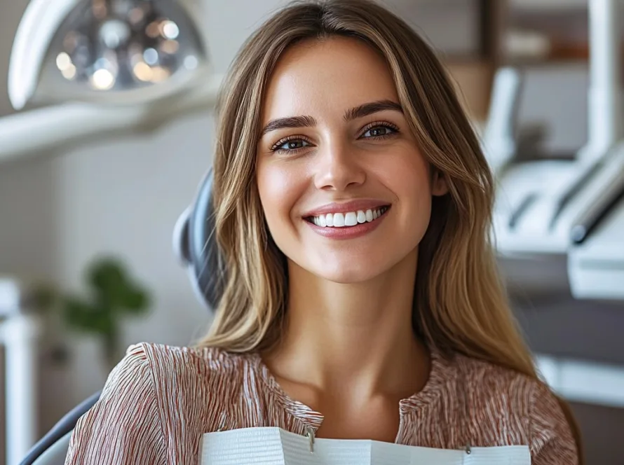 Happy patient smiling after successful and safe dental implant treatment at Mid-Wilshire Dental Care.