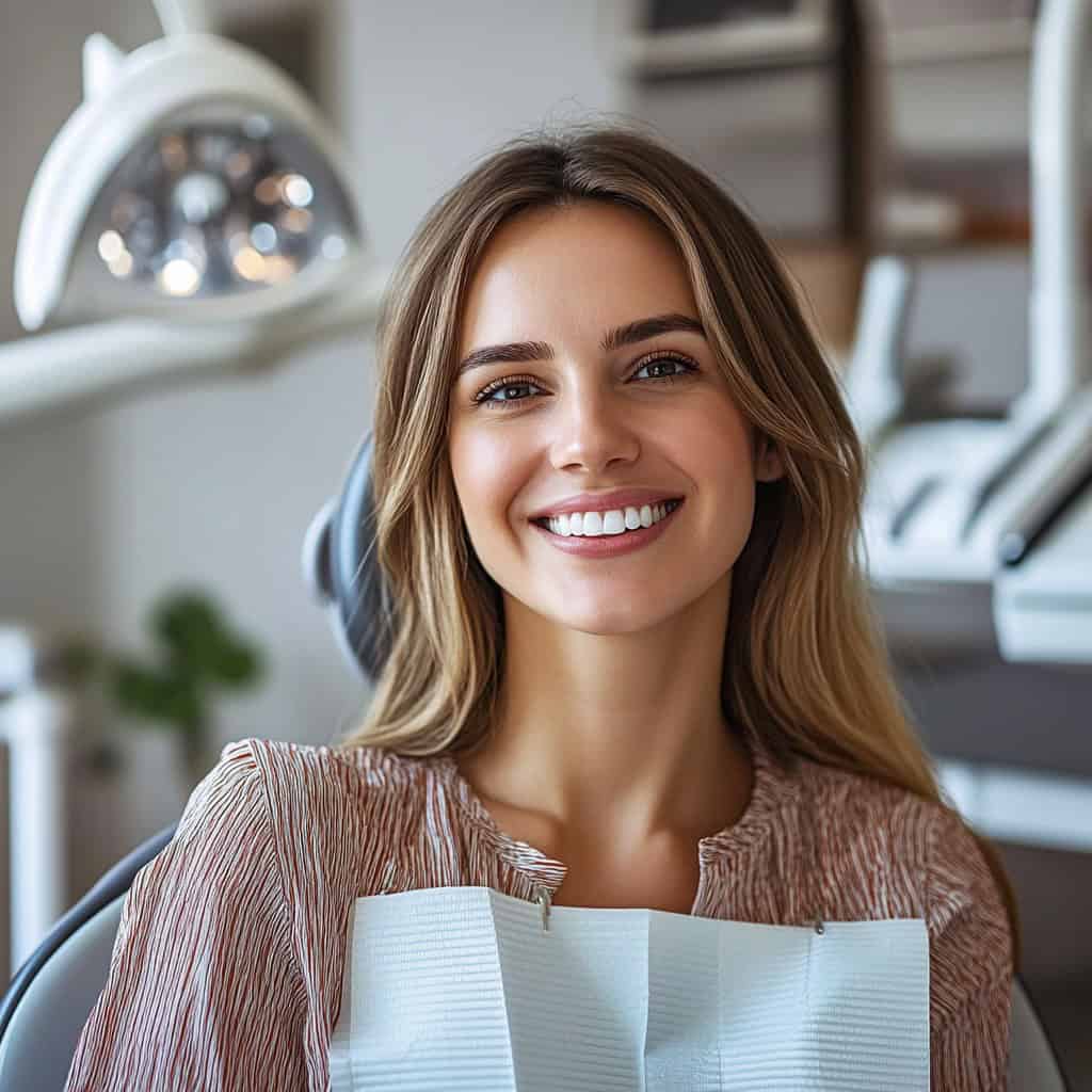 Happy patient smiling after successful and safe dental implant treatment at Mid-Wilshire Dental Care.