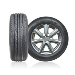 KAPSEN H202 PCR A/S tire with alloy wheel, front view.