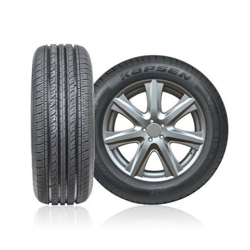 KAPSEN H202 PCR A/S tire with alloy wheel, front view.