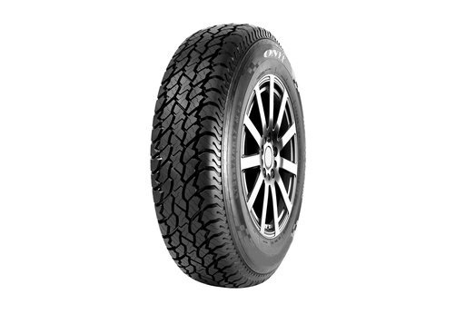 All-terrain tire with rugged tread pattern for off-road use.