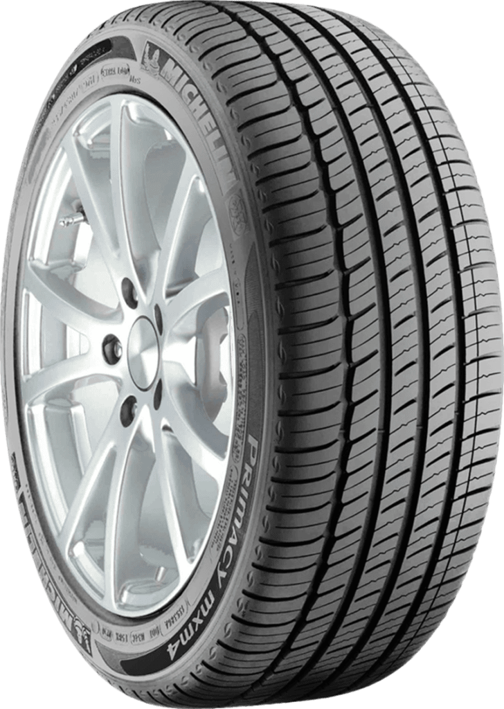 Michelin Primacy MXM4 tire with alloy wheel for all-season driving.
