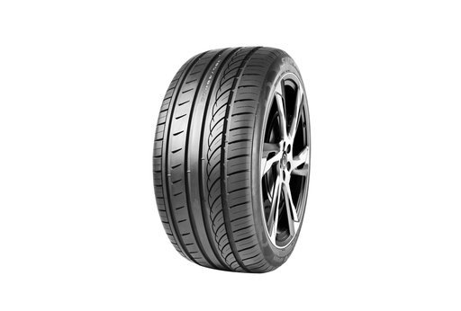 High-performance tire with sleek black alloy wheel design for passenger vehicles.
