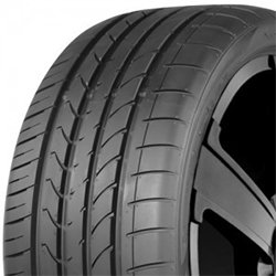 High-performance tire with deep tread for optimal grip and durability.