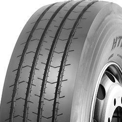 Heavy-duty truck tire with detailed tread pattern for commercial use.