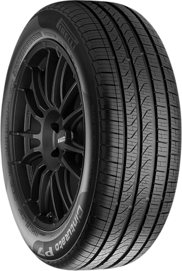 Pirelli Cinturato P7 All Season tire on black alloy wheel.