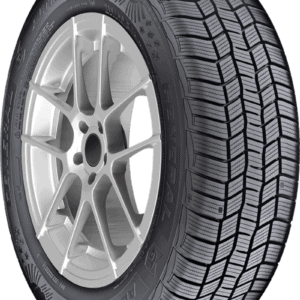 All-weather tire with a detailed tread pattern and alloy wheel.