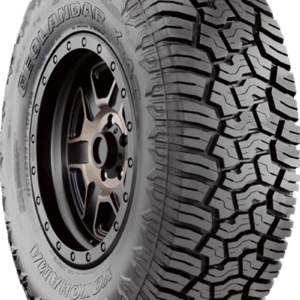 Off-road tire with rugged tread pattern for all-season use.