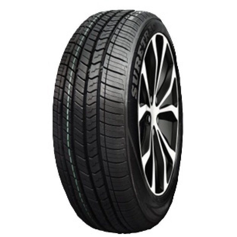 All-season tire with black alloy wheel for vehicles.