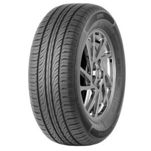 High-performance tire with detailed tread pattern for optimal grip and safety.