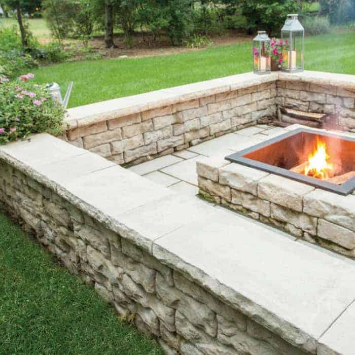 Fire pit with stone surround for outdoor entertainment and relaxation.