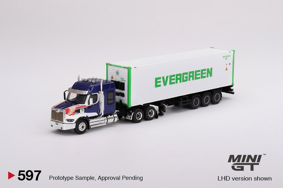1:64 Western Star 49X Blue w/ 40’ Reefer Container “EVERGREEN”