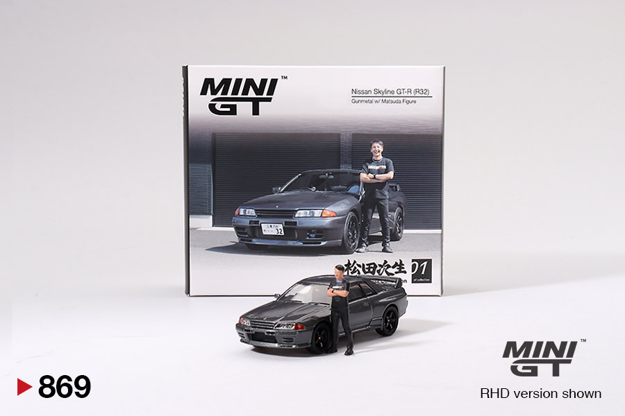 1:64 Nissan Skyline GT-R (R32) Nismo Gunmetal w/ Matsuda Figure - obrazek 2