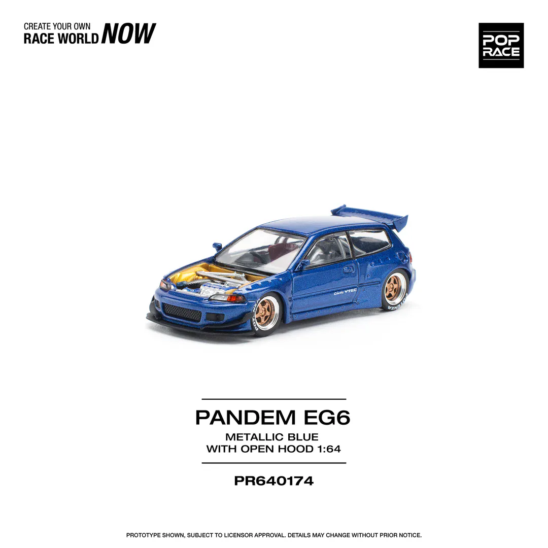 1:64 Honda Pandem Civic EG6 Metallic Blue / Open Hood - obrazek 2