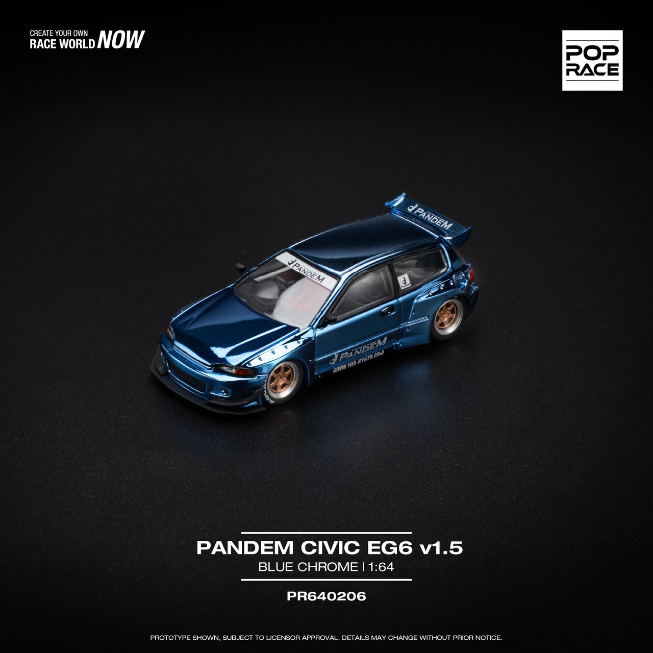 1:64 Honda Pandem Civic EG6 Blue Chrome - obrazek 2