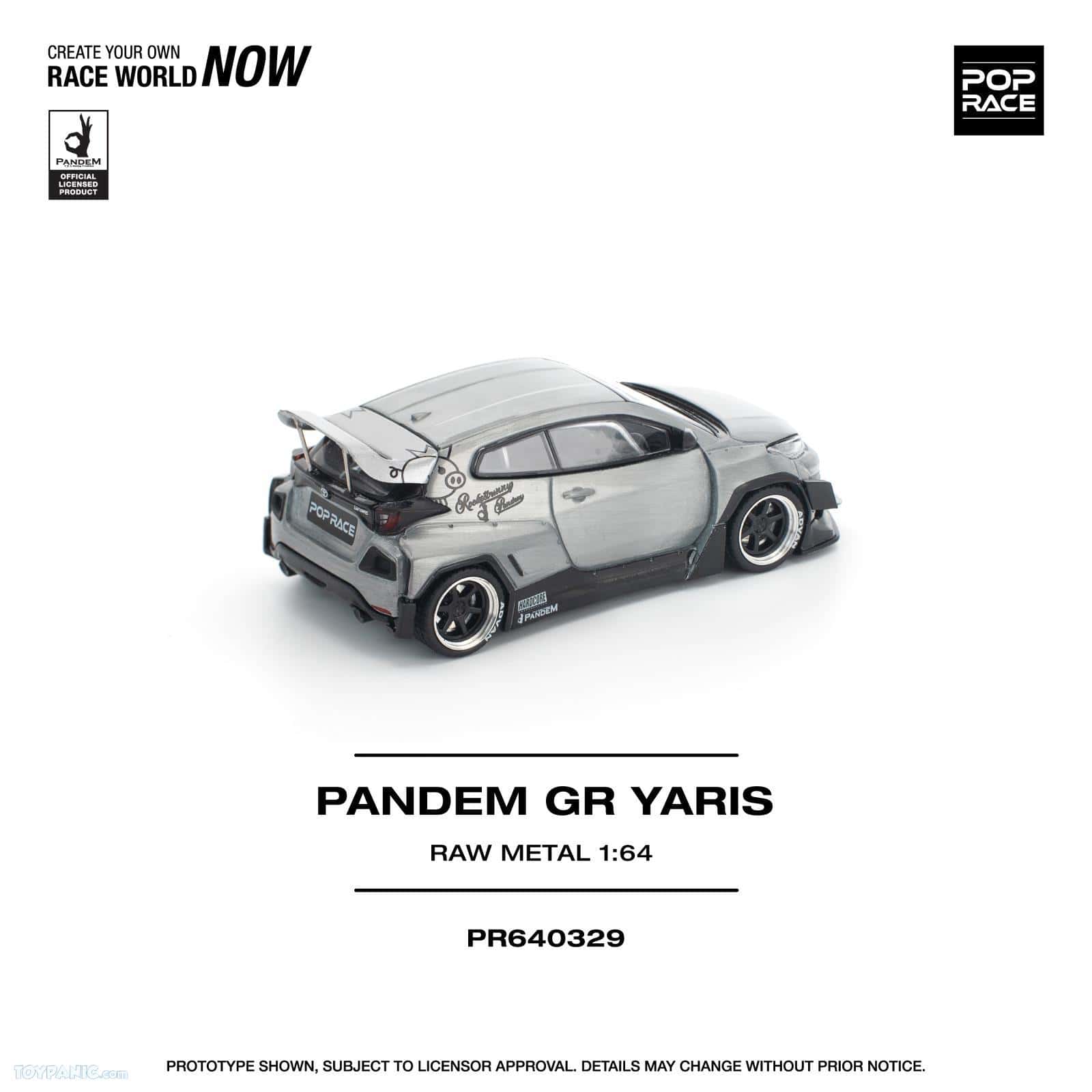 Miniature Toyota Pandem GR Yaris diecast car, scale 1:64, w metalowym wykończeniu.
