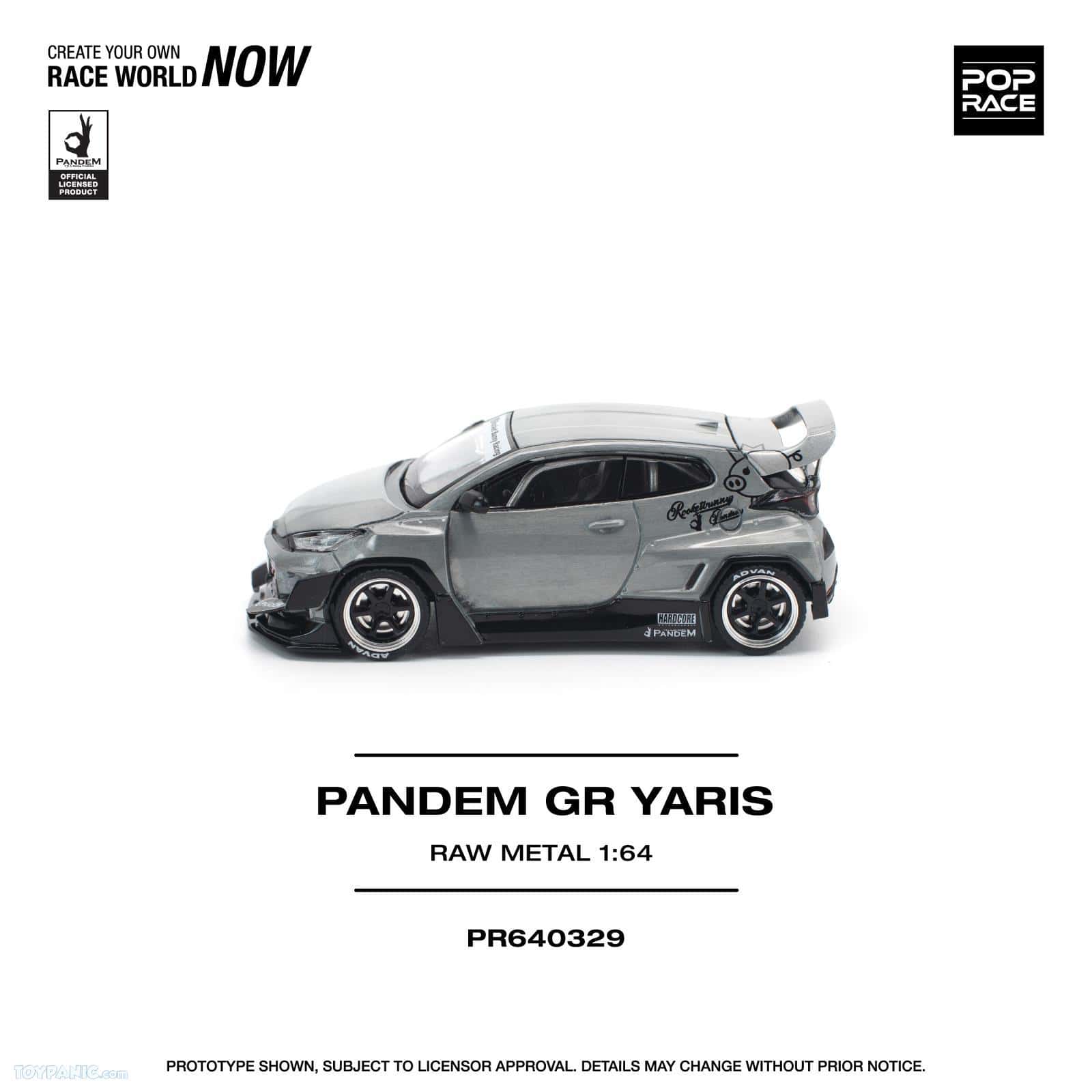 Miniature diecast Toyota Pandem GR Yaris w metalic wykończeniu, kolekcjonerski model samochodu.