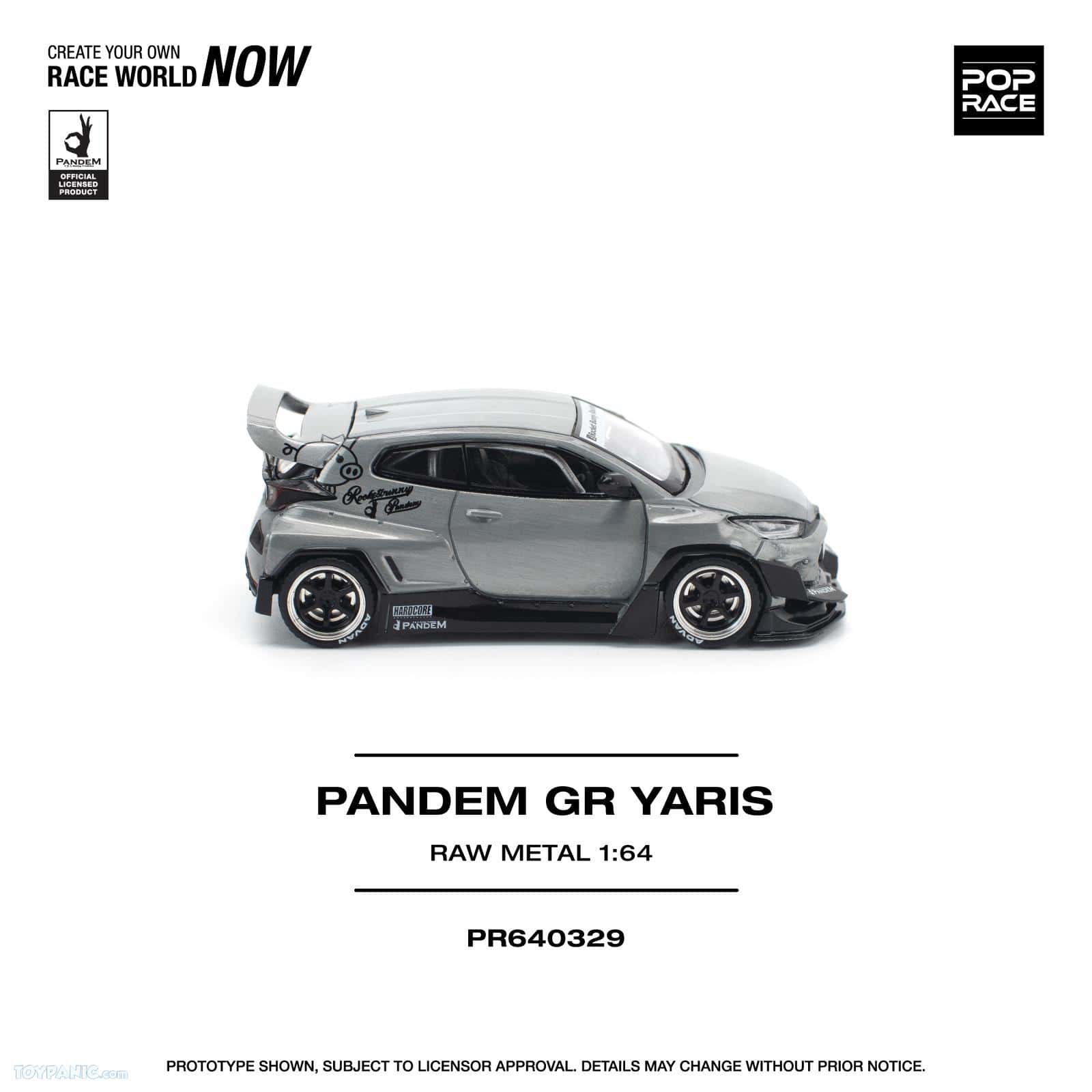Miniature Toyota Pandem GR Yaris w metalicznym wykończeniu, diecast model samochodu sportowego.