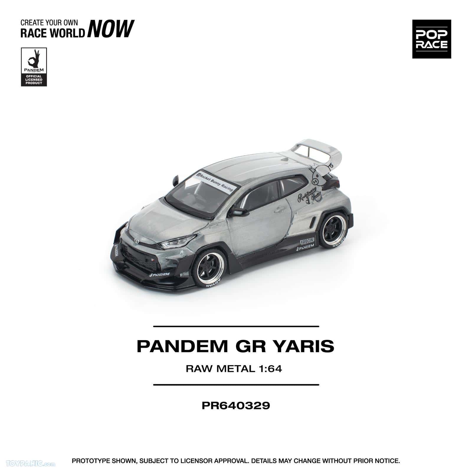 Miniature Toyota Pandem GR Yaris w metalicznym wykończeniu, diecast model samochodu sportowego.