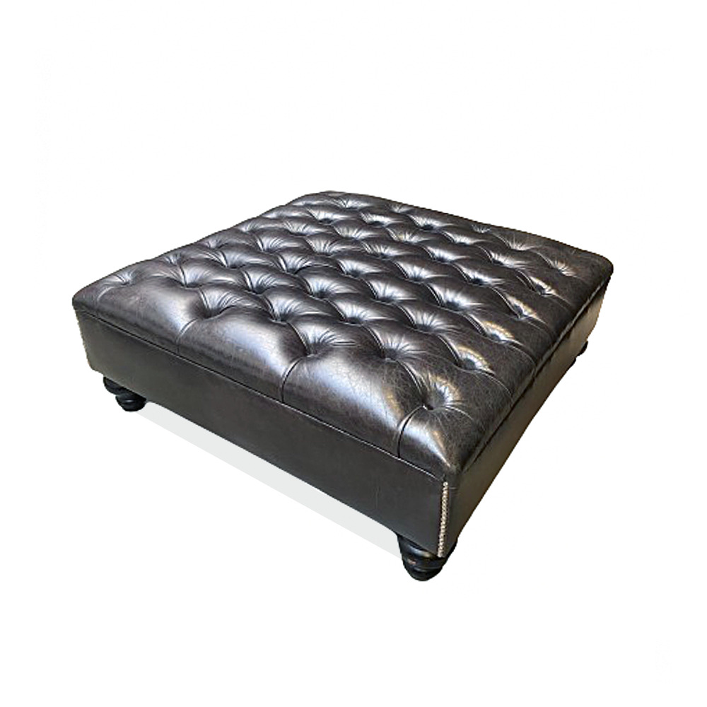 google zwarte vintage chesterfield hocker tafel ottoman 100x100cm