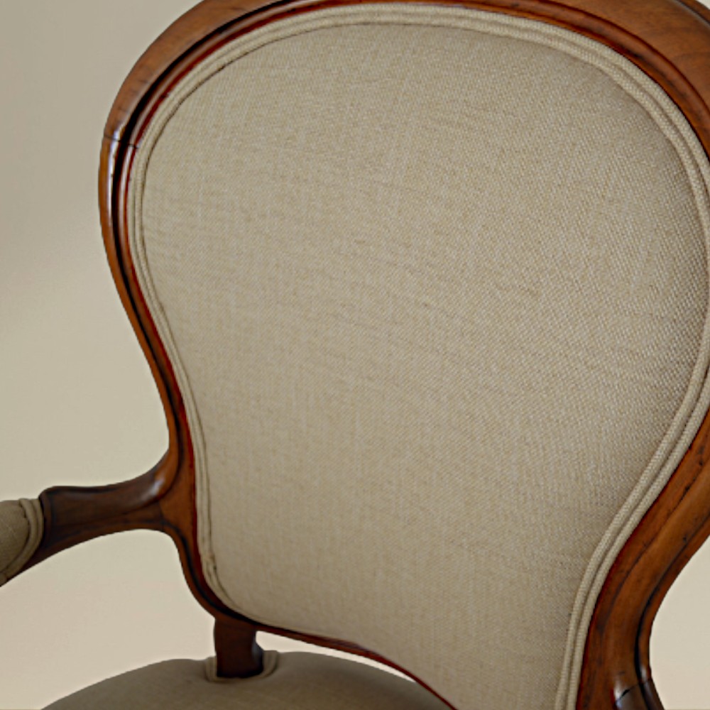 NR. 0950 Antieke Edwardiaanse fauteuil in linnen beige (1) - Afbeelding 4