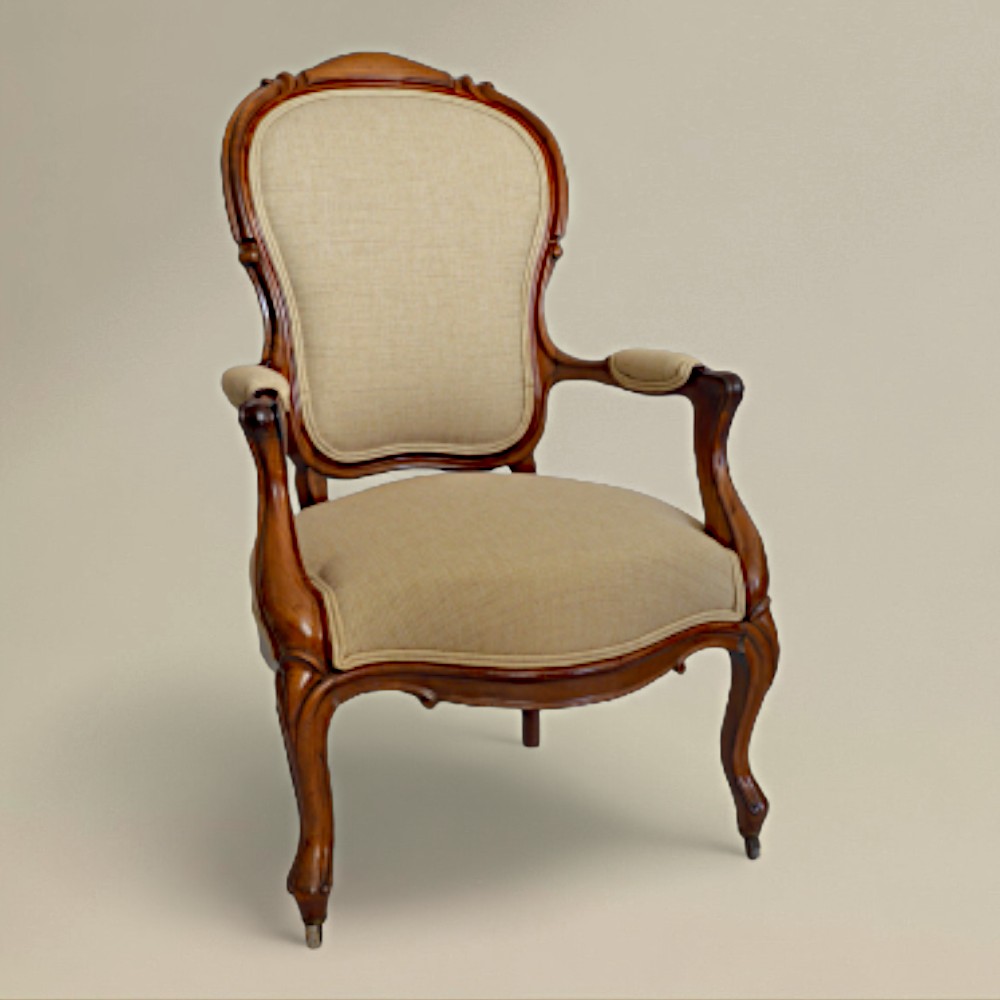 NR. 0950 Antieke Edwardiaanse fauteuil in linnen beige (1) - Afbeelding 2