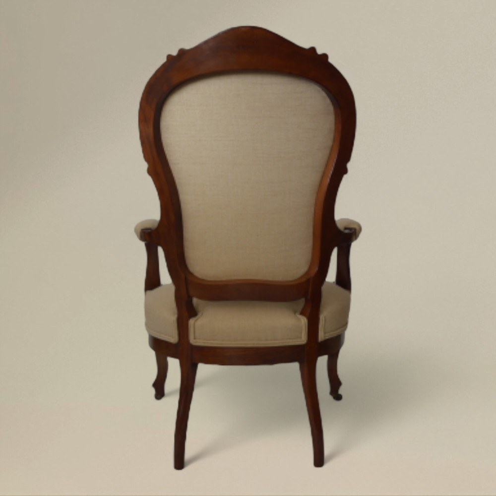 NR. 0950 Antieke Edwardiaanse fauteuil in linnen beige (1) - Afbeelding 3
