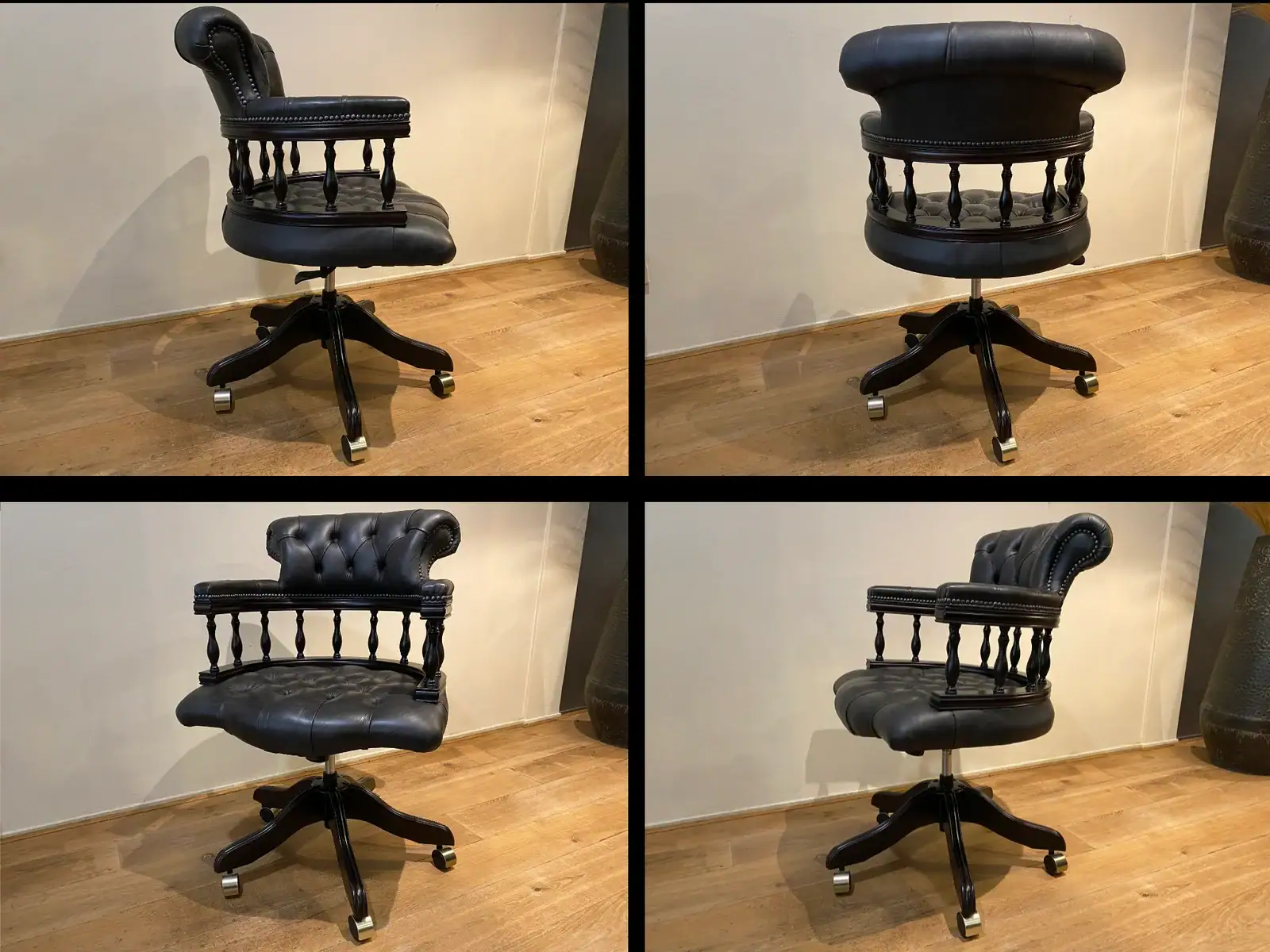 captains swivel chair vintage black leder
