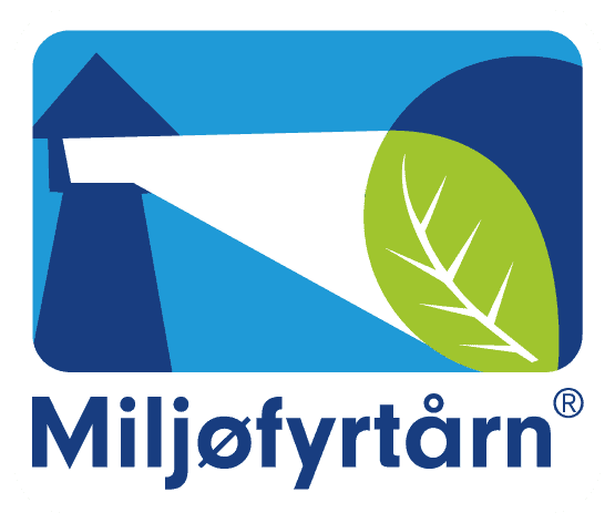Miljøfyrtårn-logo med lykt og blad, viser miljø- og bærekraftsertifisering.