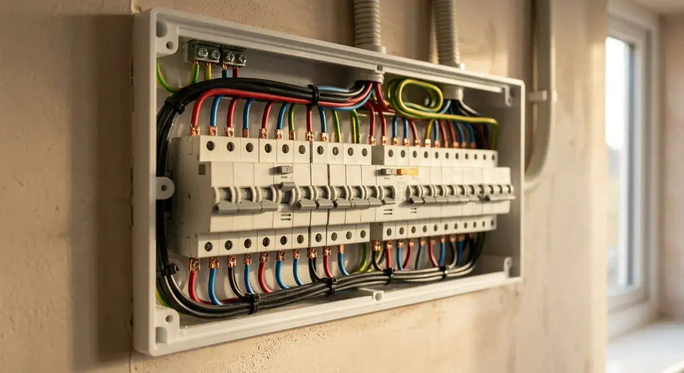 Et pent og ryddig sikringsskap med moderne automatsikringer og tydelig merking