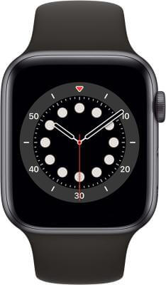 Smartwatch met zwart band en ronde wijzerplaat, displaying een analoog horloge op een digital display, perfect voor het herstellen van wearables bij MobileFixit.