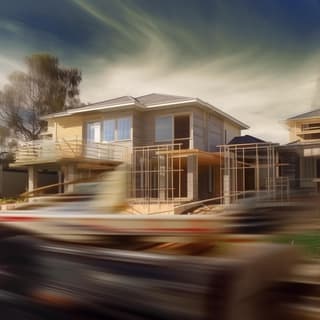 Construcción de casa moderna con estructura esquelética