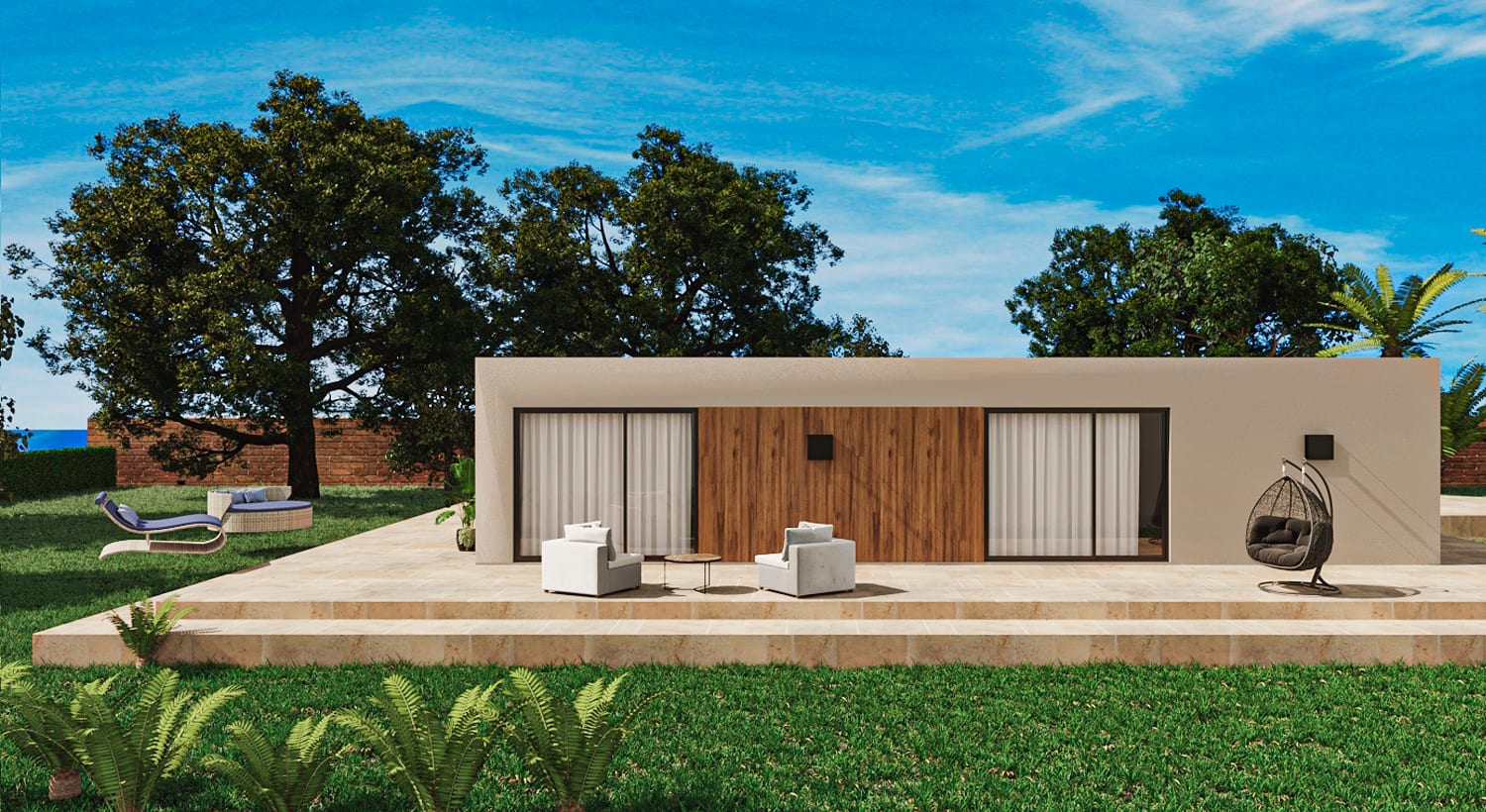 Casa moderna con jardín y terraza