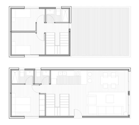 Plano arquitectónico de un piso de dos plantas
