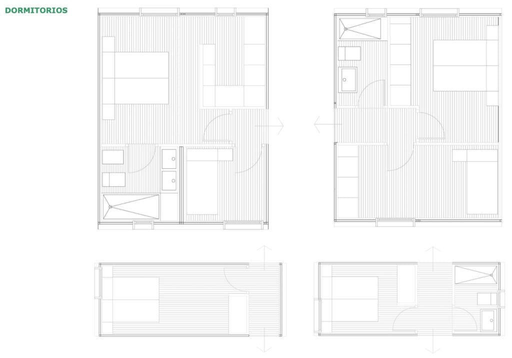 Planos de distribución de dormitorios en una casa.