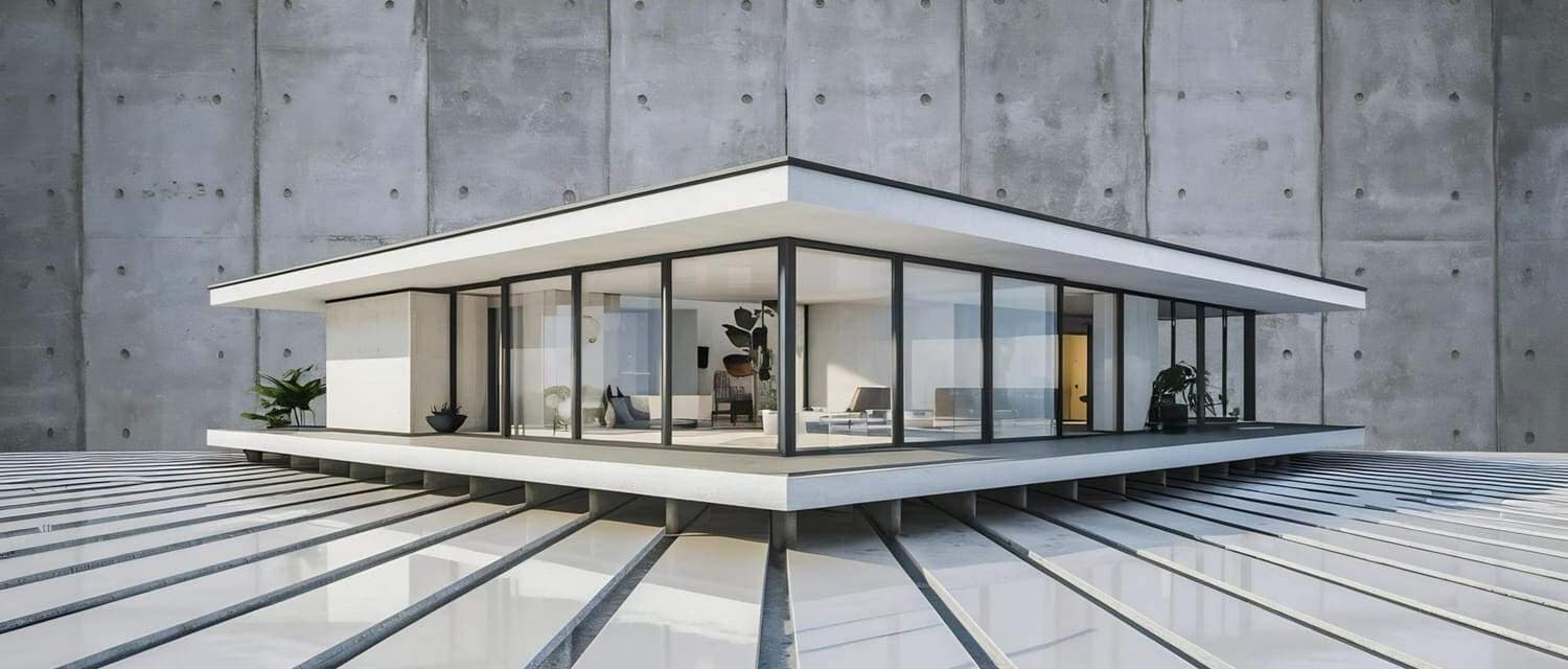 Casa moderna de vidrio con estructura minimalista