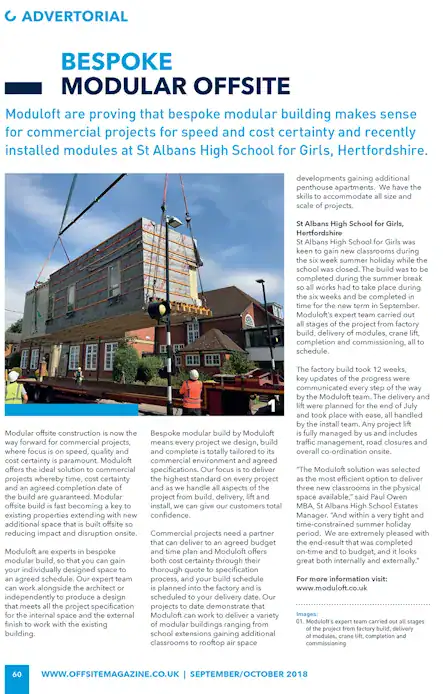 Article from Offsite Magazine showcasing Bespoke Modular Offsite.