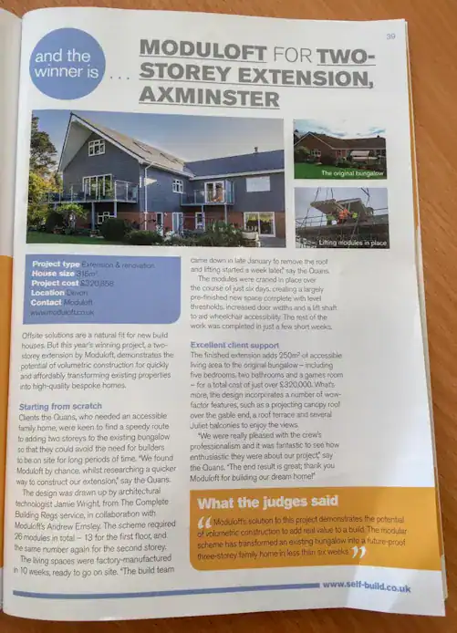 Article from Build it Awards showcasing Moduloft.