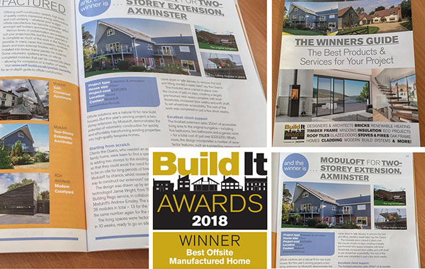 Pages from magazine showing Moduloft are the Build it Awards 2018 Winner.