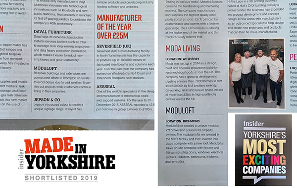Moduloft shortlisted in insider Made in Yorkshire magazine.