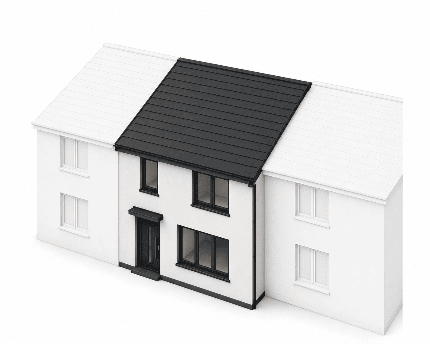 No, the roof slopes down on the neighbour's side