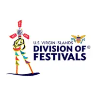 USVI Division of Festivals logo colorful moko jumbie with flags for legs