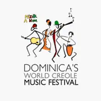 Dominca's World Creole MusIc Festival logo stick figures playing instruments