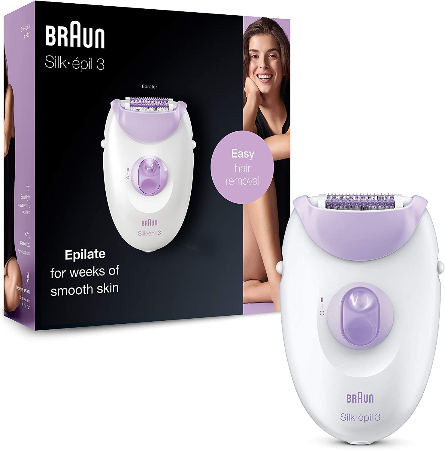 Braun Silk épil 3170 avec sa boîte sur fond blanc